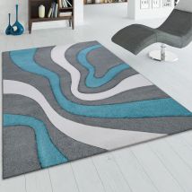 Paco Home - Tapis De Créateur Moderne Abstrait Vagues Aspect Contours Découpés En Diff. Coloris Et Tailles 80x150 Cm, Turquoise
