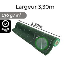 Toile De Paillage Anti Mauvaises Herbes Longueur 15m Largeur 3,3m Couleur Vert 130g Par M2 Grande Largeur Très Épaisse Zenlys