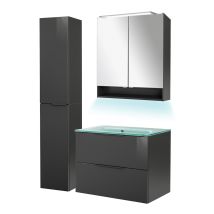 Fackelmann - Luna Badmöbel Set 5-teilig, 80 Cm Breit, Anthrazit, Glas Mint+spiegelschrank+hochschrank'-'90249145