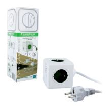 Allocacoc Powercube - Ladrón De 4 Enchufes Y 2 Puertos Usb (3500 W, Norma Francesa), Blanco