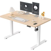 Devoko - Höhenverstellbarer Stehtisch, 100 X 60 Cm, Stehtisch, Schreibtisch Mit Spleißplatte, Cremeweißer Rahmen/beige Platte