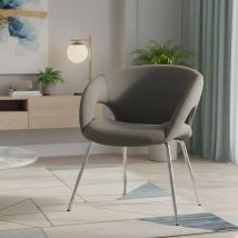 Bürostuhl Bathurst – Ergonomischer Wartestuhl mit Armlehnen – Grau – 57,5x59x73 cm – Stahlstruktur mit verchromter Basis