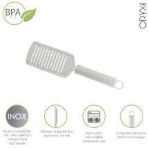 Grattugia in acciaio inox 6 x 23 cm – Lavabile in lavastoviglie – Manico ergonomico – Gancio rinforzato – ORYX