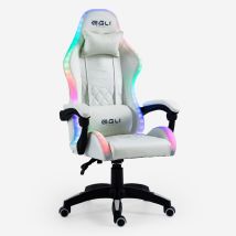 Sedia Gaming Bianca Poltrona Led Reclinabile Ergonomica Cuscino Pixy