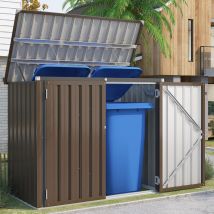 Yodolla Cache Poubelle Exterieur En Métal, Abri Pour 2 Poubelles 240l, Rangement Exterieur Pour Outils, Brun