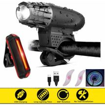 Front And Rear Bike Light, Rechargeable Waterproof Led Bike Light With Usb Cable, 4 Adjustable Modes + 2 Free Wheel Lights