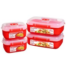 Sistema Heat And Eat Microwave Set 4 Contenitori Alimentari Rettangolari Con Coperchi (2 X 1,25 L + 2 X 525 Ml) Clip E Sfiato Per Il Vapore Privi Di 