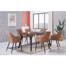 Life Interiors - Cosmo Lux Zarah Dining Set - Un Tavolo Da Pranzo In Legno Di Noce E Un Set Di 6 Sedie Da Pranzo In Pelle Marrone - Sala Da Pranzo 