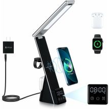 Tigrezy Led-schreibtischlampe Mit Kabellosem Ladegerät, 3-in-1-schnellladestation, Touch-konsolenleuchte Mit Zeitsteuerung
