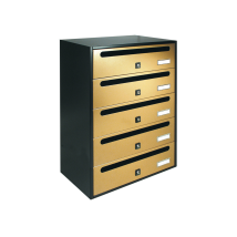 ALUBOX Vertikaler Briefkasten 5 Stellen Gold – Gehäuse aus elektroverzinktem Blech – Zylinderschloss mit 2 Schlüsseln – 385 x 250 x 530 mm