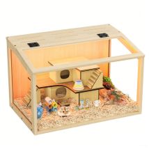 Bingopaw – Jaula Para Roedores Con Luces Led – Jaula Hamster Madera Integradas Y Ventana De Vidrio Templado – Para Hámsters Enanos Jerbos Y Animales 