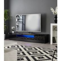 Mmt Furniture Designs Ltd - Modern Black 200cm Matt Gloss Tv Stand Cabinet Suitable For 55 65 70 75 80 Inch 4k Led Flat Screen Tv's