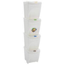Contenedores De Basura Apilables 4 Piezas 100 Litros Polipropileno Blanco 020006036