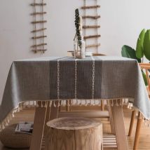 Strapazierfähige Tischdecke Aus Baumwollleinen Für Rechteckige Tische. Tischdecke Mit Massiver Gitterstickerei Für Die Dekoration Von Küchen- Und 