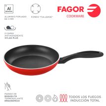 Maxima Sartén 24 Cm Inducción, Aluminio Forjado, Antiadherente Xylan Ecológico Sin Pfoa, Vitrocerámica Rojo - Fagor