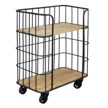 Mobile Scaffale In Legno E Metallo A 2 Ripiani Con Ruote Linea Industrial
