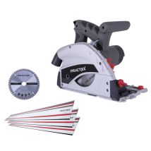 Practixx Scie circulaire plongeante PX-TS-55 avec rail de guidage 150 cm (3x 50cm) - 1200 W - Profondeur de coupe 55mm - Lames Ø160mm 24 et 48 dents -