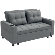 Homcom - 2 Seater Pull Out Sofa Bed With Pockets For Living Room Charcoal Grey
