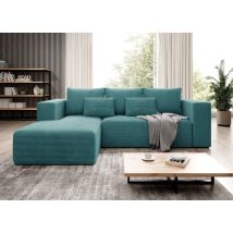 Romano - Stripes Jumbo Cord Left Hand Facing Corner Sofa Bed - Turquoise