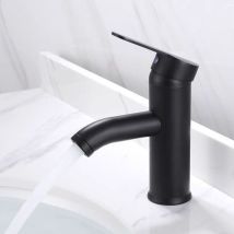 Grifo Para Lavabo De Baño De Acero Inoxidable Negro Mate, Un Solo Orificio, Agua Caliente Y Fría, Monomando (negro Pequeño)