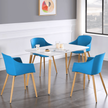 Life Interiors - Halo Eden Dining Set - Mesa De Comedor De Madera Blanca Y Juego De 4 Sillas De Comedor De Madera Azules - Comedor Cocina