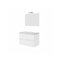 Savinidue - Hängender Badezimmerschrank 80 Cm Aus Glänzend Weißem Holz Und Betonplatte Mit Waschbecken Und Spiegel – Civo - Con Specchio E Lavabo 