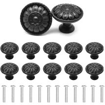 Bouton De Meuble 12 Pièces Poignee De Meuble,30mm Boutons De Porte Noir Motif De Fleurs Rond Boutons De Tiroir Avec Vis,bouton De Porte Vintage Pour 