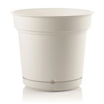 Teraplast - Outdoor Runde Vase Aus Kunstoff Mit Untersetzer ''Hydral Element'' Für Blumen Und Pflanzen -18 Cm / Weiss