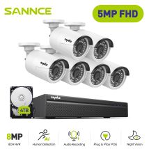 Sannce - 5mp Kit De Videovigilancia Exteriores 6 Cámaras Ip Visión Nocturna Inteligente Infrarrojos H.265+ Poe Sistema Cámaras Seguridad 4tb