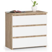 Abamihome - Mesita De Noche Akord Cl3 Roble Sonoma 60 Cm 3 Cajones Frente En Color Blanco 60x35x57 Cm