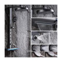 Duschsystem Mit Thermostat, Duscharmatur Komplettset 4-wege Pistolengrau Dusche Set Wandmontiert Regendusche Set Mit Wasserfallauslauf, 32cm Duschkopf