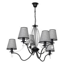 Kronleuchter E27 – Stoff – Metall – Grau – 820mm Breite – 820mm Länge – 6x E27 bis 60W – IP20