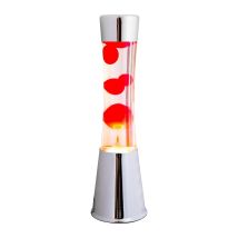 Lampada Lava Rossa. Base Cromata Argento, Liquido Trasparente E Lava Rossa. Lampada Ad Effetto Rilassante. Con Lampadina Di Ricambio. 11 Cm X 11cm X 