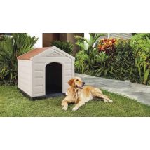 Salone Srl - Cuccia Per Cani In Resina Taglia Grande Beige Con Tetto Rosso Happy House Doggy Large