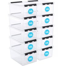 Smartstore Scatole In Plastica Trasparente Da 14 Litri Con Coperchio, 10 Pezzi, Rinforzate, 10 Anni, Per Alimenti, Con Chiusura A Clip, Impilabili E 