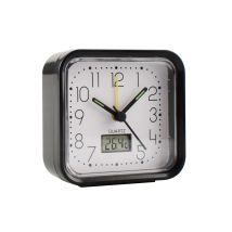 Sveglia analogica Küken nera – 82 x 82 x 38 mm – Quarzo – 1 batteria AA – Orologio con indicatore di temperatura
