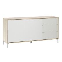 Aparador Brooklyn – Mueble nórdico con 2 puertas y 3 cajones – Acabado en Blanco Artik o Roble Canadian – 74 cm alto x 154 cm ancho x 41 cm profundo