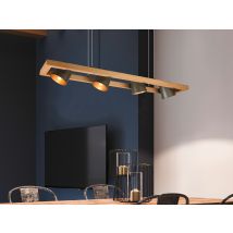 Trio - Pendelleuchte Bell 4-flammig Metallschirme Schwenkbar Im Holzrahmen, B: 100cm