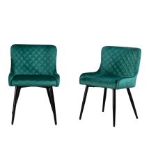 Roomee - Set Of 2 Green Velvet Dining Chairs Kitchen Chairs With Black Metal Legs