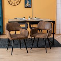 2er-set Esszimmerstühle, Vintage-retro-sessel, Gepolsterte Wildledersitzfläche, Metallbeine, Für Küche, Wohnzimmer, Schlafzimmer, Büro, Braun - 