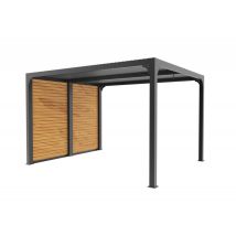 Pergola Bioclimatica In Alluminio Antracite 360x300 Cm – Lamelle Orientabili 90° – Con Frangisole Effetto Legno – 10,80 M² – Per3630vbbi Foresta