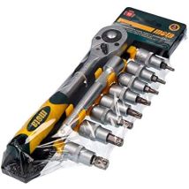 Mota 10-teiliges 1/2-Zoll Torx CR.V Schlüsselloch-Set – 8 Torx-Bits T20-T60 – 1/2" Ratsche mit 45 Zähnen – Verlängerung 150 mm