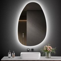 S'Afielina - Bathroom Mirror With Led Lights, 85 X 50 Cm Asymmetrical With Smart Touch Switch, 3 Colors Dimmable Light, Anti-fog, Memory Function