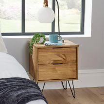 Acadia - Industrial Wooden Bedside Cabinet End Side Tables Nightstand Storage 2 Drawer