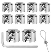 10pcs Stainless Steel Cable Clamps, 316 Stainless Steel Cable Clamps With Hexagonal Screws And Wrench, Rope Clamps For Wire Rope, Clothesline 
