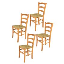 Tommychairs - Set 4 Chaises Venice Pour Cuisine, Bar Et Salle À Manger, Robuste Structure En Bois De Hêtre Peindré En Couleur Miel Et Assise En Paille