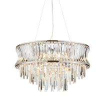 Merano Vittoria Plafonnier Suspendu Plaque Nickel Brillant, Cristal Et Verre Transparent