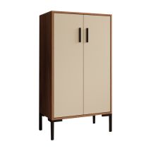Credenza Piccola 2 Ante Armadio Multiuso Mobile Ausiliario 60x110,5x35cm Modello Lander L17 Colore Noce Ambar E Beige