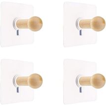 Bares - Wall Hooks Natural Mini Self Adhesive Hook, Wooden Robe Hook For Hat Clothes Robe, Wall Mount Hook Hanger Towel Rack Bedroom Decoration 4 Pcs