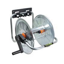 AGRATI Gartenschlauch-Aufroller 50m 1/2" – Wandmontage – verzinkter Stahl – UV-beständiges Polypropylen – Orange-Schwarz